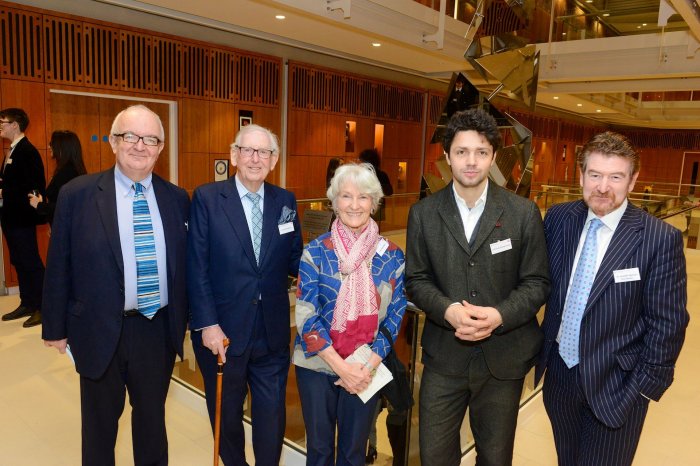 The Rt. Hon. Peter Riddell CBE, Lord Sainsbury KG, Lady Sainsbury, Conrad Shawcross RA and Dr Joseph Spence, Master of Dulwich College